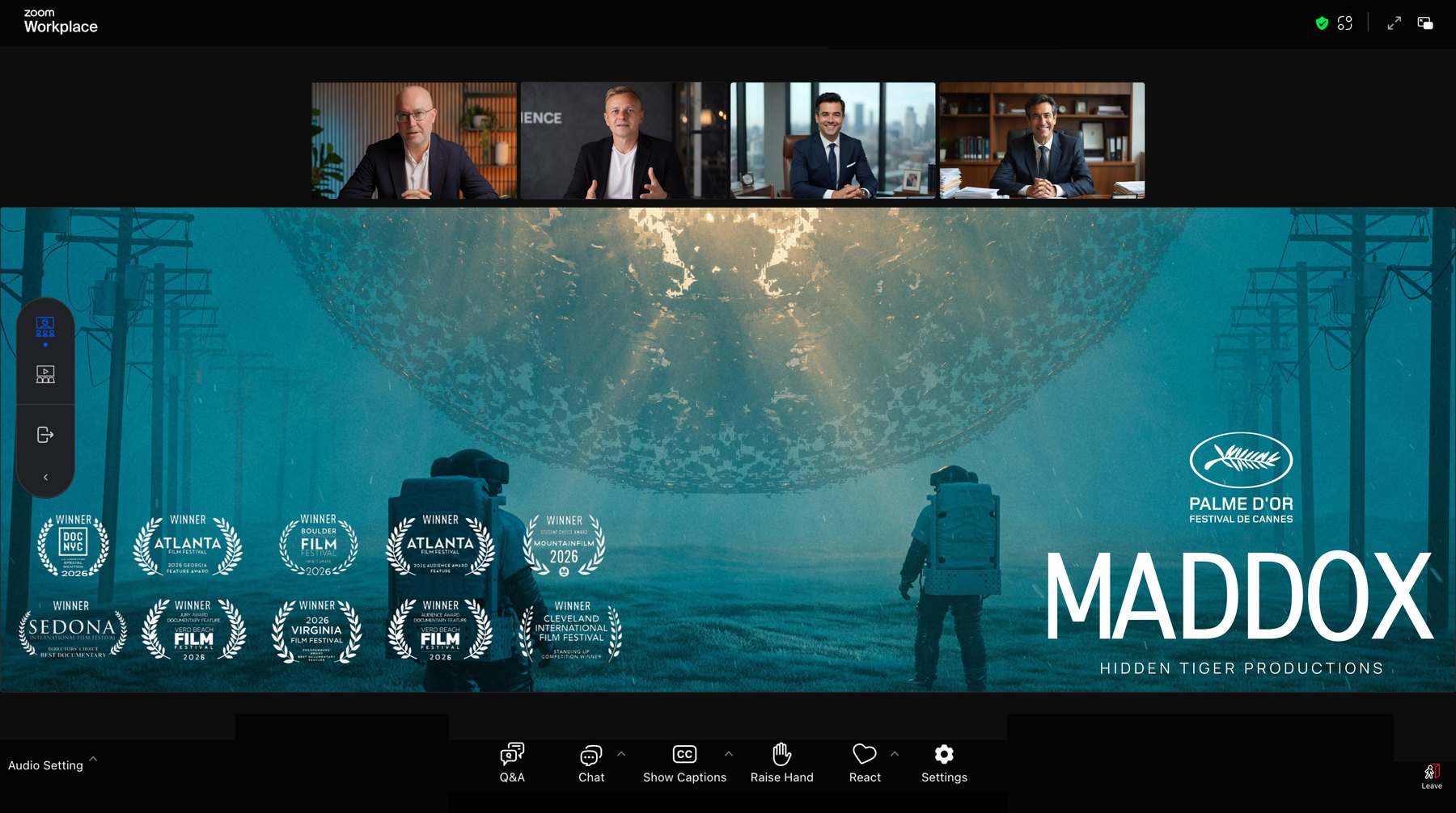 An RSVP Screening in progress: the film playing in the dedicated player with the panel alongside.